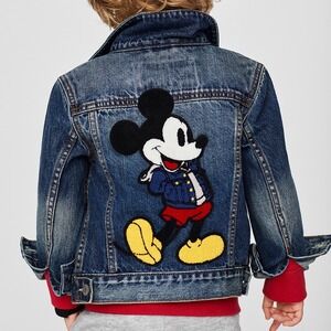 Kids Baby Gap Disney Denim Jacket Mickey Mouse Applique Blue Size 4 Toddler